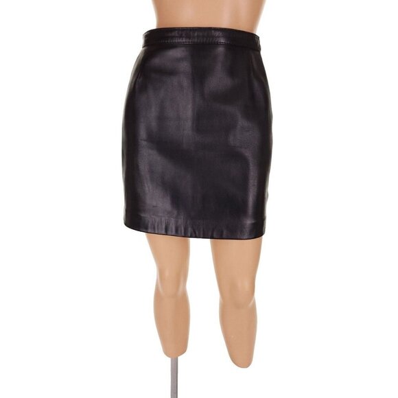 Vintage Bart designed by Sibylle Lyn Black Leather Mini Skirt Size 4 US XS - Picture 1 of 6